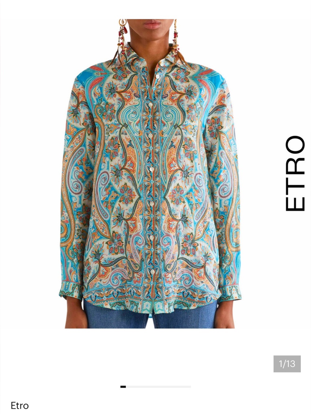 Etro NWT Paisley Print Lightweight Button Down Blouse Italian Made Sz 46 L 10 12